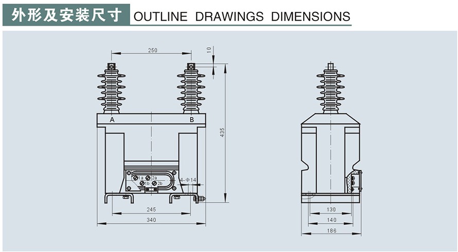 FDGE2-11/√3-1.7-1W型10KV放電線圈外形及安裝尺寸
