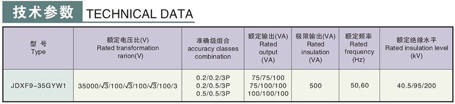 JDXF9-35GYW1型電壓互感器技術參數